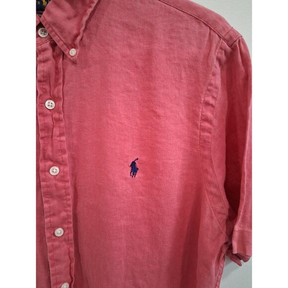 Ralph Lauren Ocean Washed Linen Button Front Shirt Red Size Medium Short Sleeve - Picture 3 of 6